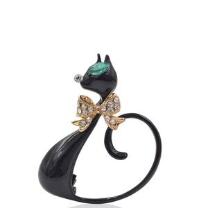 Black Goldtone Pave Black Cat Brooch